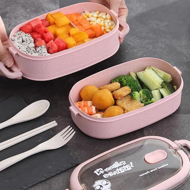 [HCM]HỘP CƠM 2 TẦNG LÚA MẠCH CÓ QUAI XÁCH TIỆN LỢI  - CÀ MEN 2 TẦNG HÀN QUỐC GIỮ NHIỆT LÊN ĐẾN 10 TIẾNG - TẶNG KÈM MUỖNG  ĐŨA NĨA