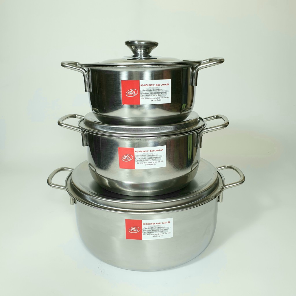 [NẤU ĐƯỢC MỌI LOẠI BẾP] BỘ 3 NỒI INOX SKY STAR HÀNG CAO CẤP. BỘ NỒI INOX DÀY, SÁNG ĐẸP