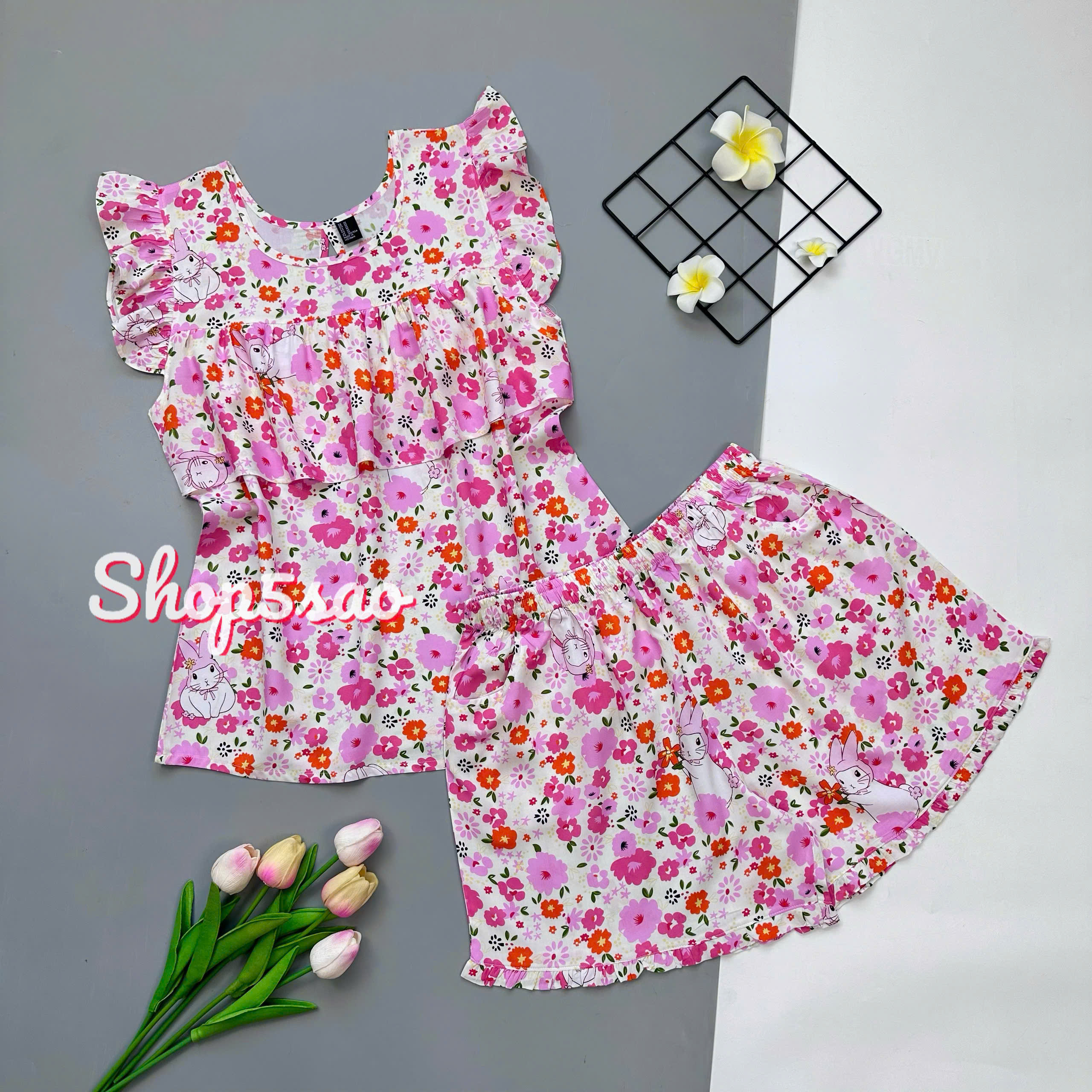 [HCM] Đồ bộ tole nữ, bộ lanh mặc nhà, áo bèo ngực quần đùi SHOP5SAO (43-75kg)