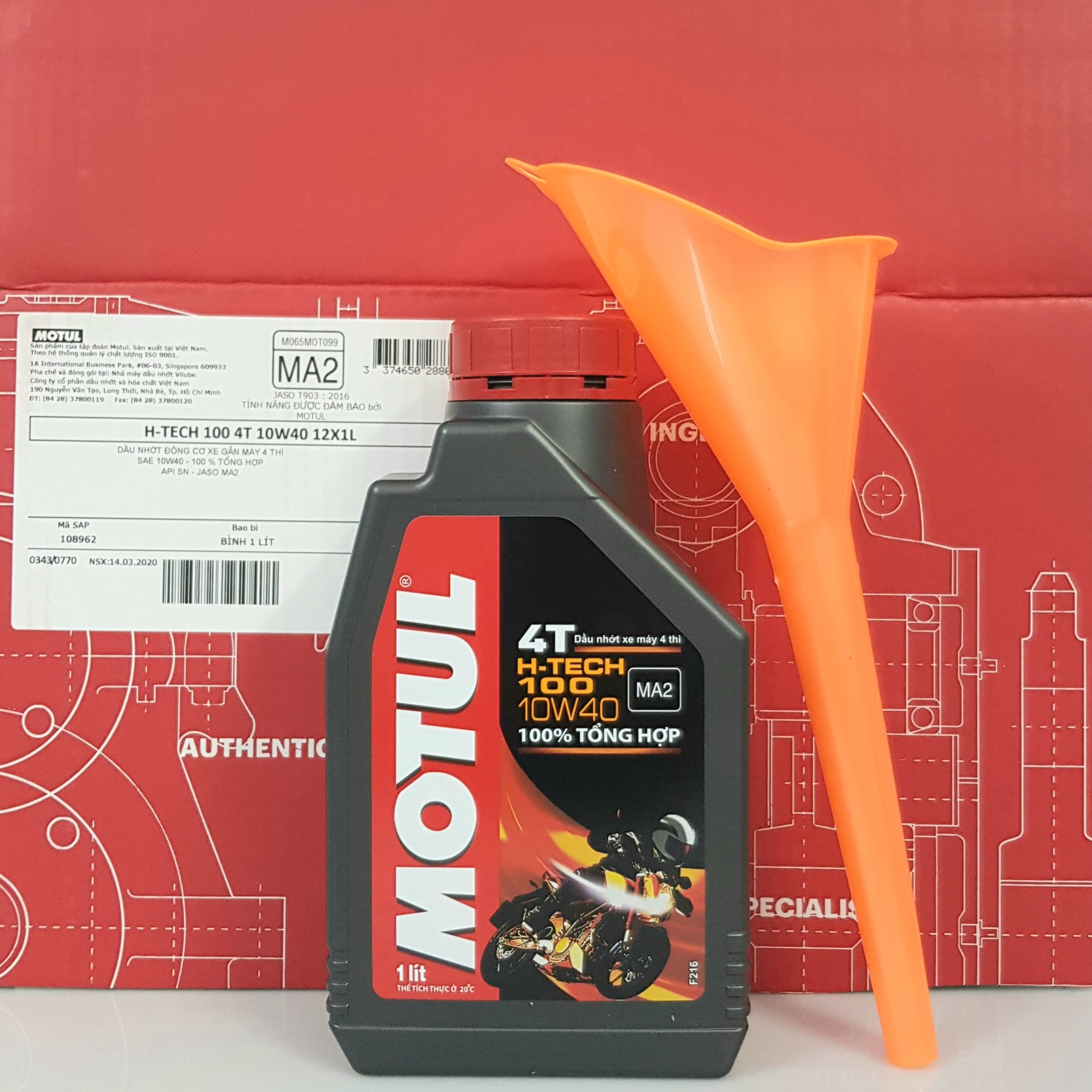 [HCM](TẶNG PHỄU)MOTUL 4T H-TECH 100 10W40 1L Nhớt tổng hợp PKL