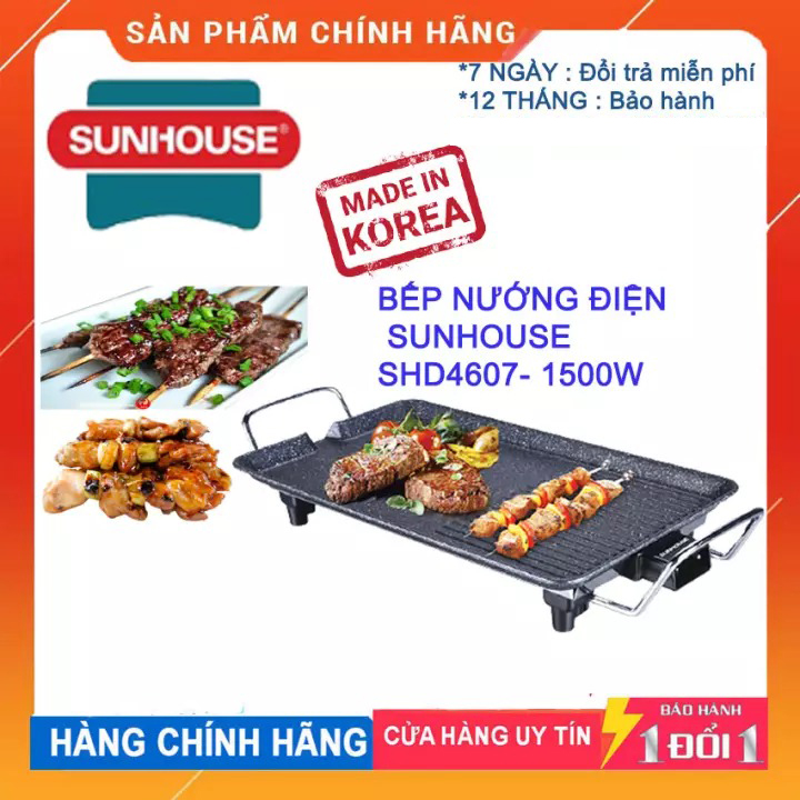 Bếp nướng điện sunhouse shd4607- 1500w bếp nướng chống dính bếp nướng thịt đa năng- bảo hành 12 tháng