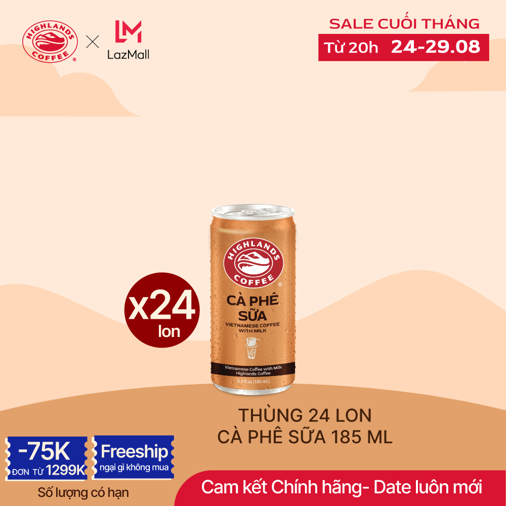 Thùng 24 Lon Cà Phê Sữa Highlands Coffee 185ml/lon