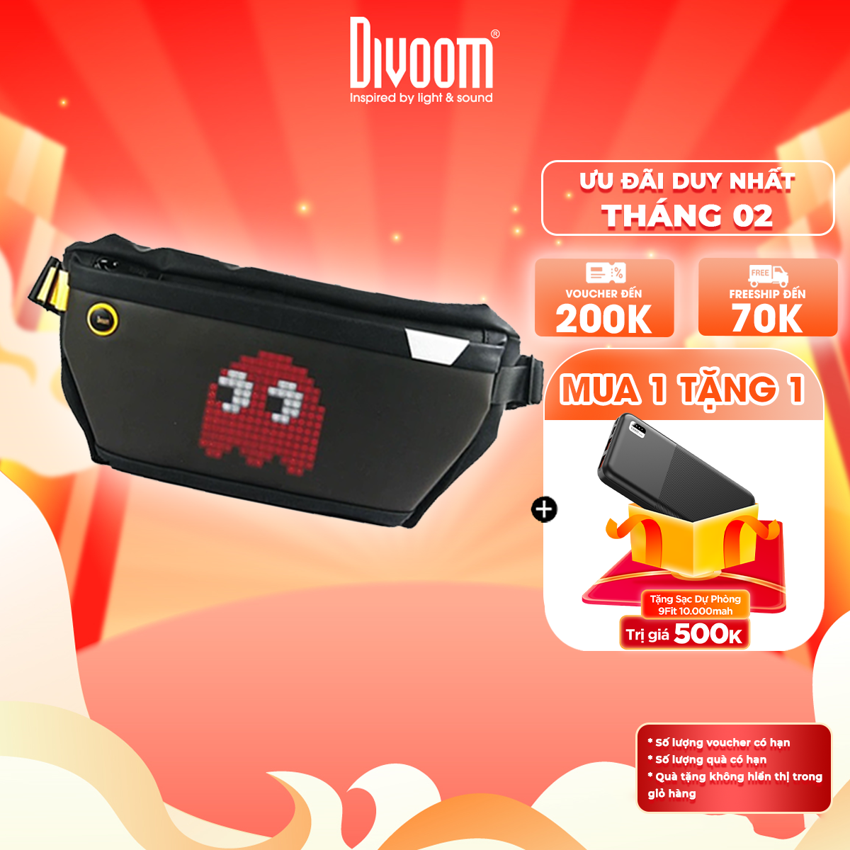 Túi đeo chéo thông minh Divoom Pixoo Slingbag hiển thị màn hình Led, tích hợp app Divoom