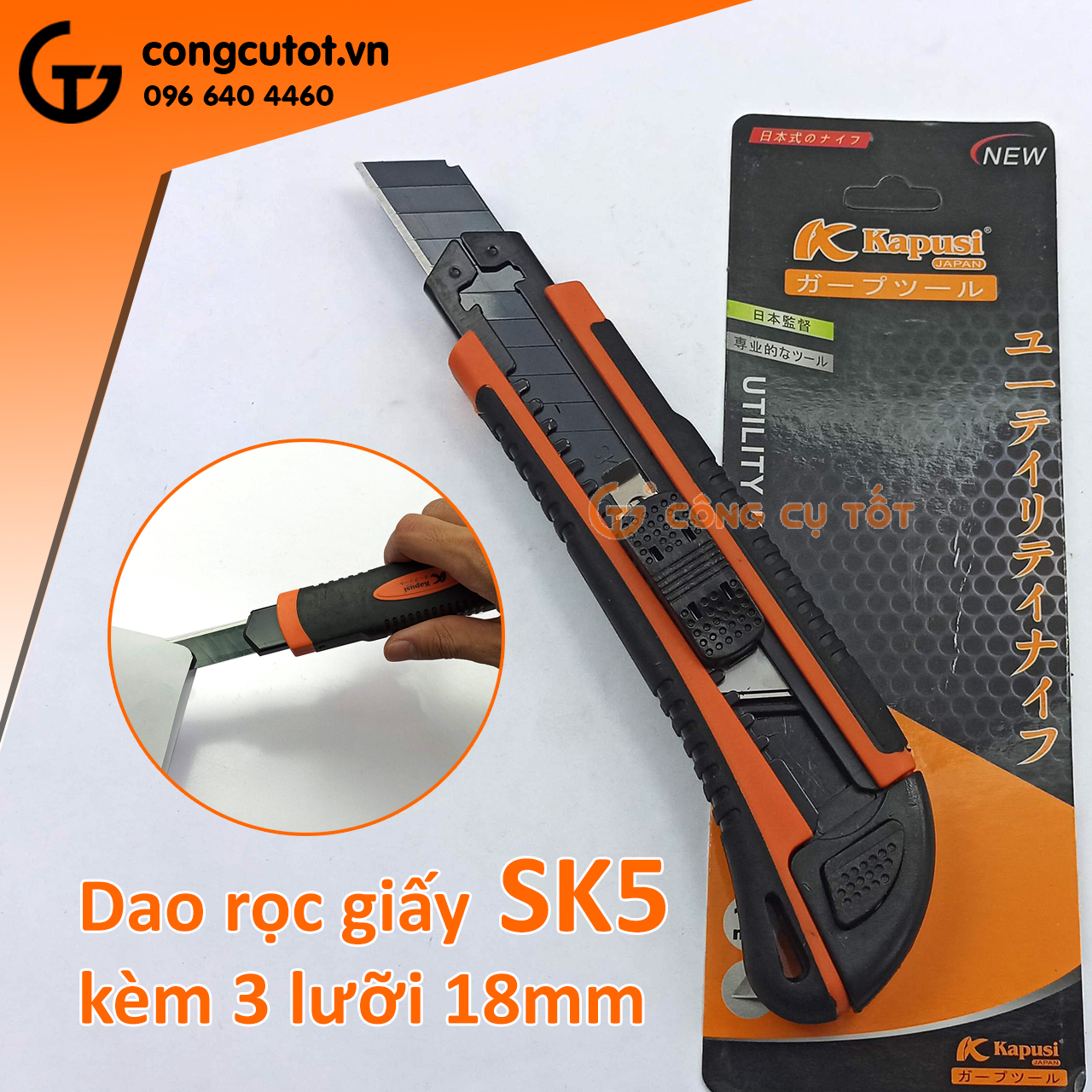 Dao rọc giấy kapusi 18mm tặng 3 kèm 3 lưỡi dao