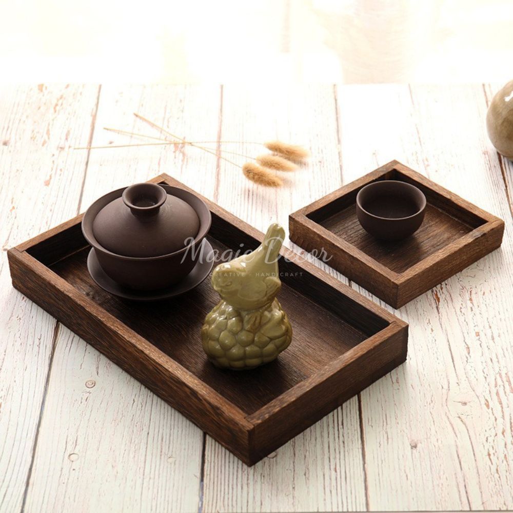 Khay trà gỗ, đựng ấm chén, đựng đồ ăn bằng gỗ chia ngăn gỗ tự nhiên cao cấp