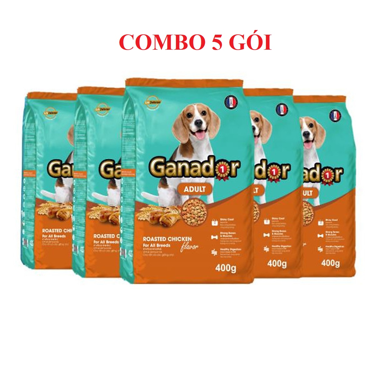 Combo 5 gói thức ăn cho chó lớn ganador vị gà nướng - ganador