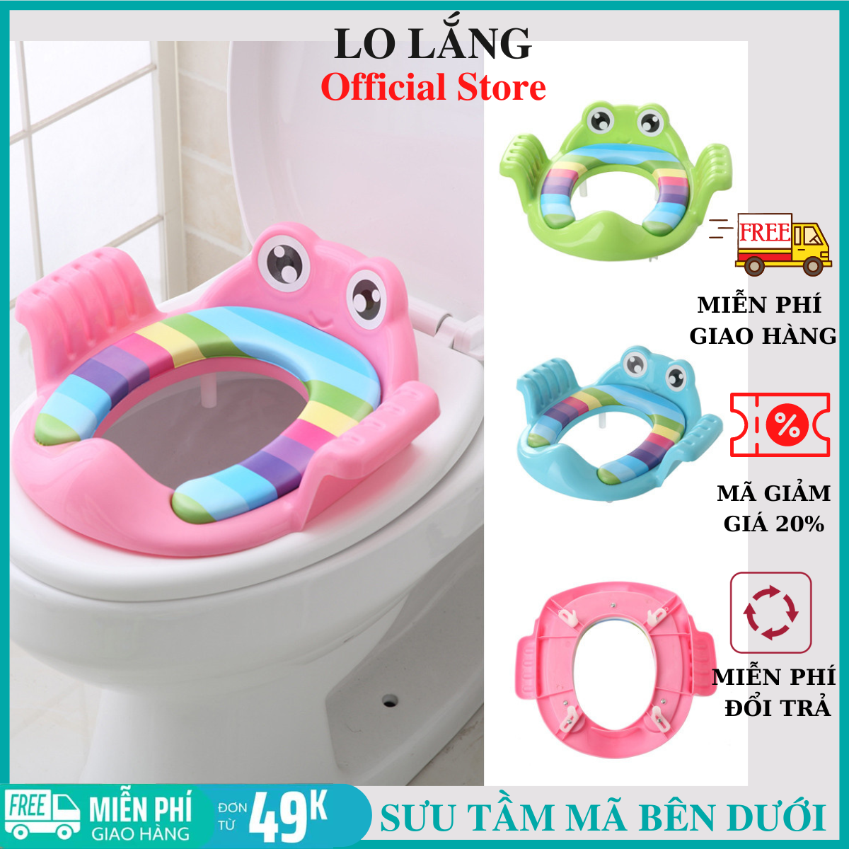 Bệ Lót Vệ Sinh Hình Thú Cho Bé, Bệ Thu Nhỏ Bồn Cầu Hình Ếch Có Tay Vịn Cho Bé Đi Vệ Sinh, Lót Bồn Cầu Có Tay Cầm An Toàn Tiện Lợi Cho Bé