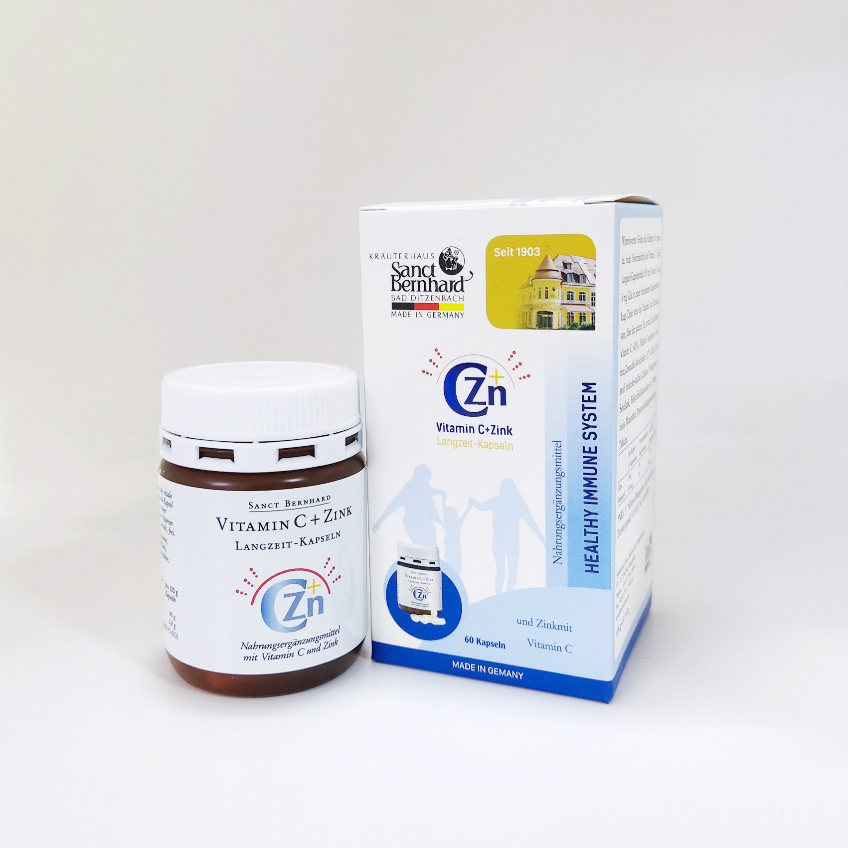 Nhập khẩu Đức Viên uống Vitamin C và Kẽm tăng cường đề kháng miễn dịch, đẹp da hộp 60 viên chính hãng Sanct Bernhard Đức