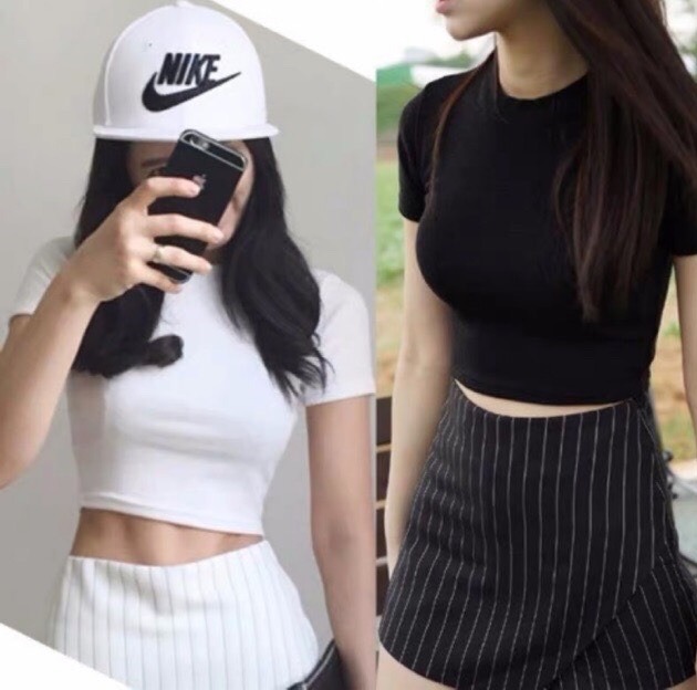 🍓🍓 SIÊU HOT 🍓🍓 Áo Croptop Tay Ngắn Cổ Chất Borip Dày Dặn Mềm Mại Co Giản Mạnh Size 53kg Ảnh Thật 100% k7