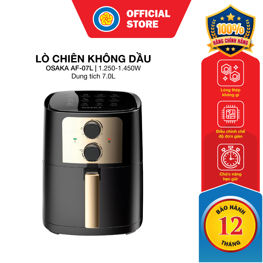 LÒ CHIÊN KHÔNG DẦU OSAKA AF07L - SIÊU TO KHỔNG LỒ, NƯỚNG GÀ NGUYÊN CON 1.5 KG - Hàng Chính Hãng