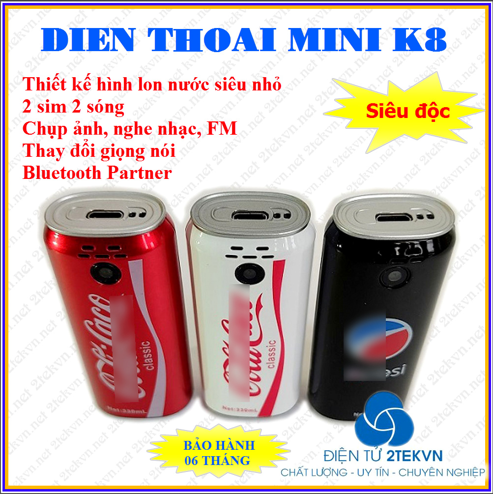 Điện thoại hình lon nước siêu nhỏ K8 mini - 2 sim 2 sóng