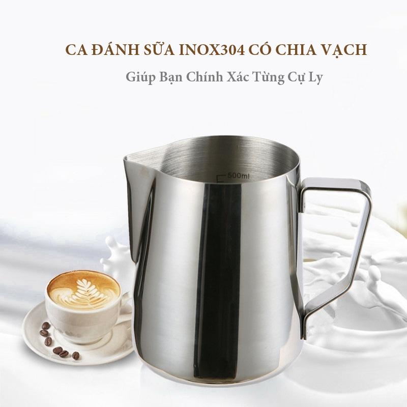 Ca inox đánh sữa Cappuccino, Latte, Macchiato đủ size