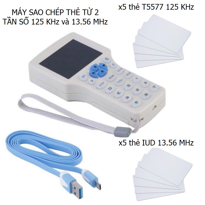 Máy sao chép thẻ 2 tần số + 10 thẻ trắng, sao chép thẻ thang máy, hỗ trợ copy thẻ 125 Khz (T5577) và 13.56 Mhz (Mifare IUD card) - ATDTECH