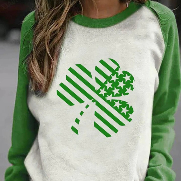 Women's Loose Fit Round Neck Long Sleeve Sweatshirt with Flower Pattern