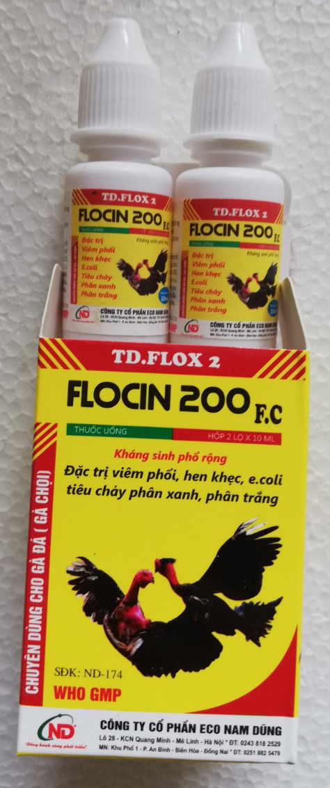 2 lọ Flocin 200 FC 10 ml  chuyên dùng cho gà chọi, gà đá, chim cảnh