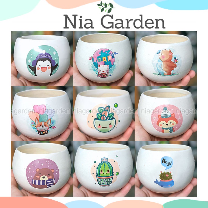 Chậu hạt dẻ in họa tiết 8x8cm trồng sen đá xương rồng cây để bàn mini Nia Garden N2