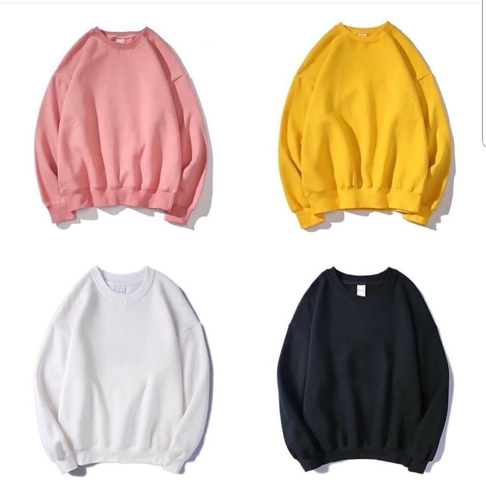 Áo sweater nỉ bông tay dài trơn basic unisex nam nữ