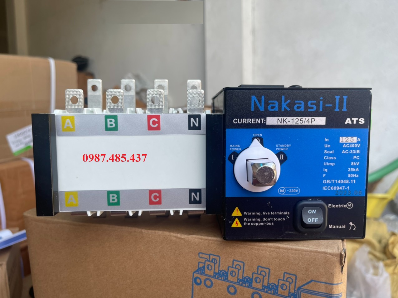 Ats chuyển nguồn 4p 125a nakasi-ii , cầu dao chuyển nguồn tự động 3 pha 4 cực 100a