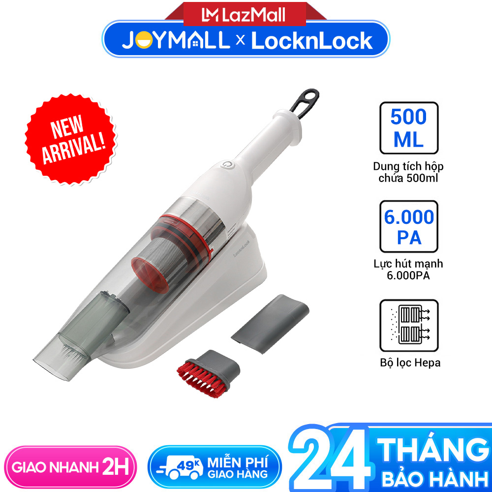 Máy hút bụi cầm tay mini 0.5L LocknLock ENV136WHT, Hàng chính hãng, bộ lọc HEPA, 75W, Lực hút mạnh, nhỏ gọn - JoyMall