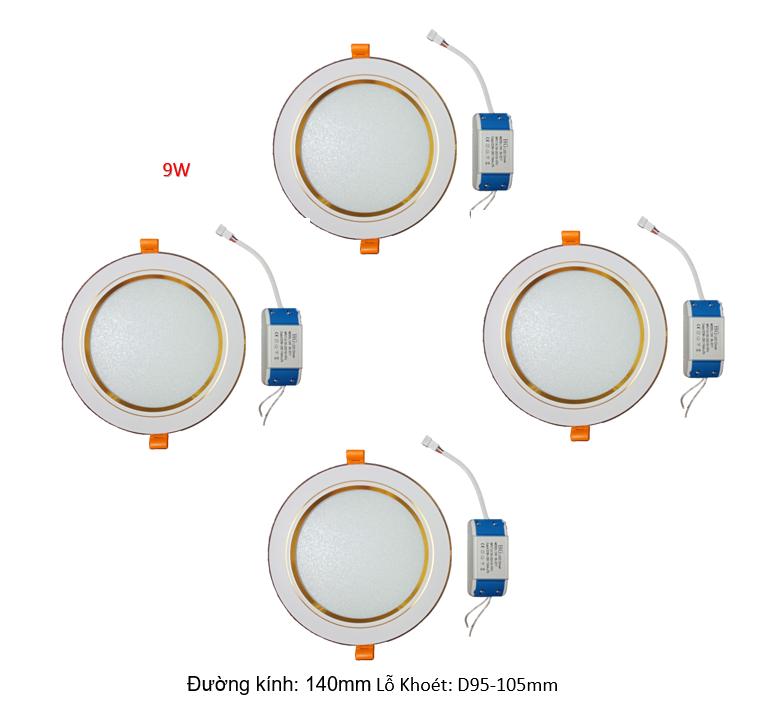 Combo 4 bộ đèn Led âm trần viền vàng 9W 3 màu 3 chế độ HG