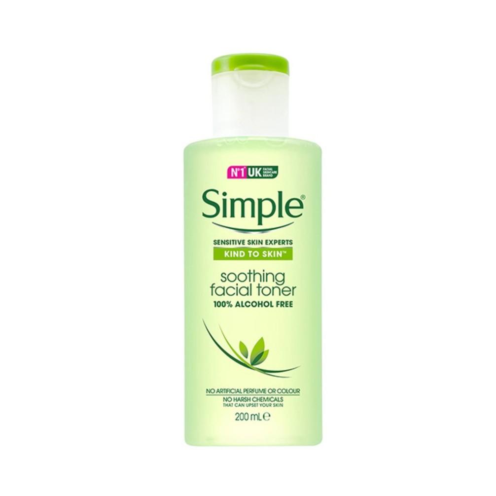 Nước hoa hồng Simple Kind to skin soothing facial toner 200ml, chiết xuất từ các thành phần lành tính, chất lượng đảm bảo an toàn cho người sử dụng, cam kết như mô tả