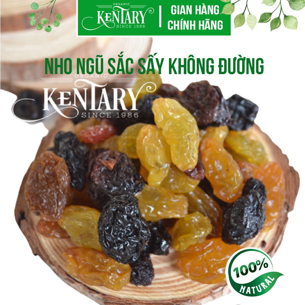 Nho khô ngũ sắc không đường Kentary túi 200g, vị chua ngọt đậm đà, giúp giảm cân, đẹp da, tốt cho xương - đồ ăn vặt