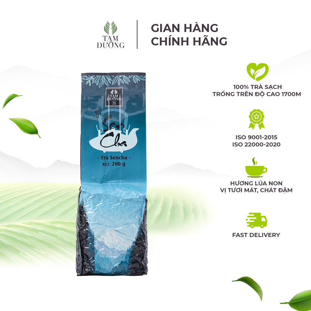 Trà sạch sencha chính hiệu tam đường hương lúa non, vị chát đậm tươi mát - túi hút chân không