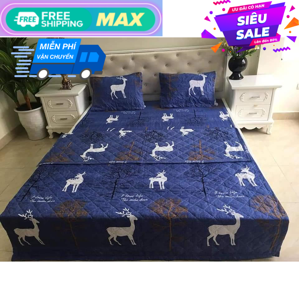 Set chăn hè - ga bọc- 2 áo gối- 1 áo gối ôm mẫu hươu xanh