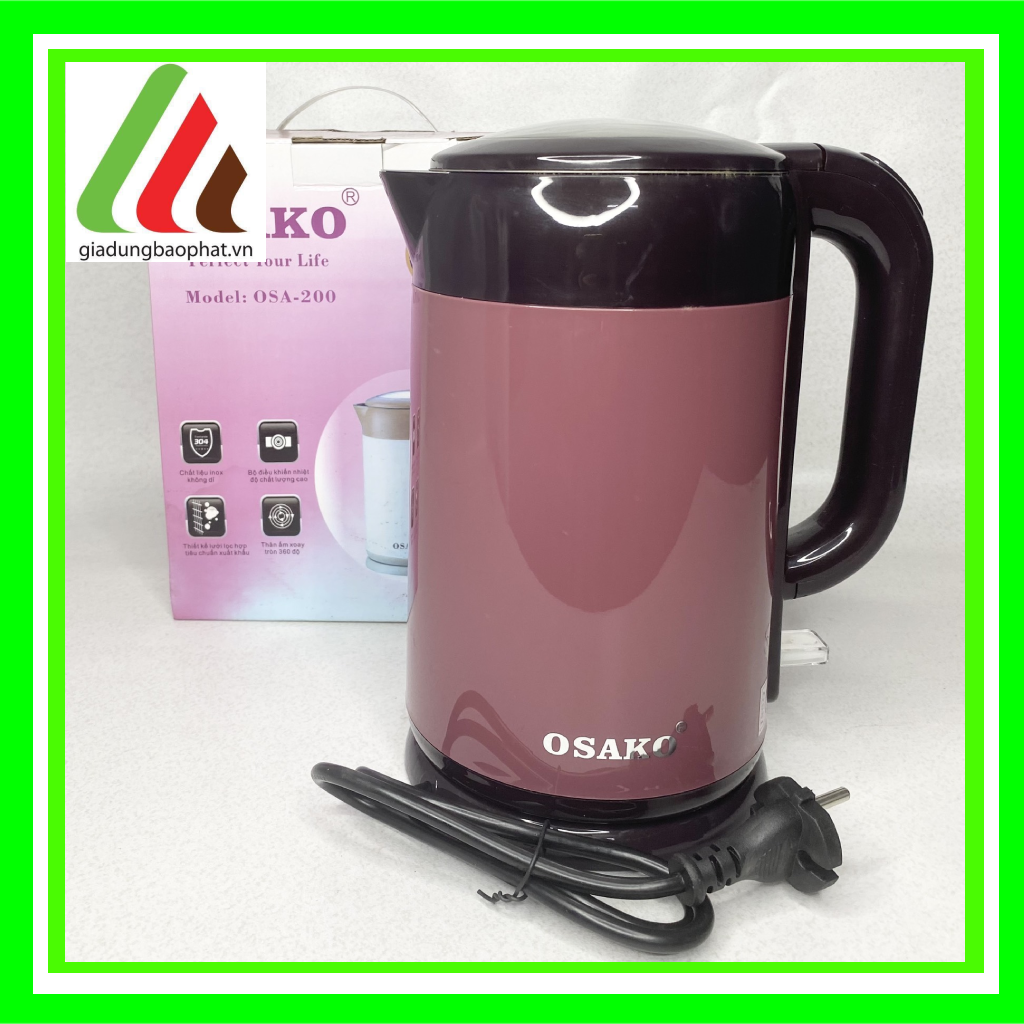 Ấm/bình đun nước siêu tốc Osako 1.8L cao cấp chính hãng - lõi inox vỏ nhựa cách nhiệt cao cấp