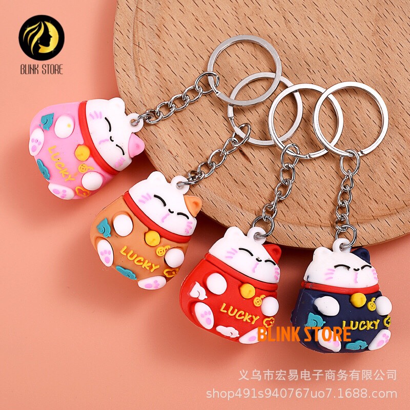 Móc chìa khóa hình mèo may mắn dùng cho khóa xe máy, ô tô, treo balo, túi xách chất liệu cao su mềm dẻo cực bền, phụ kiện trang trí đáng yêu, đem lại may mắn cho người sử dụng 1