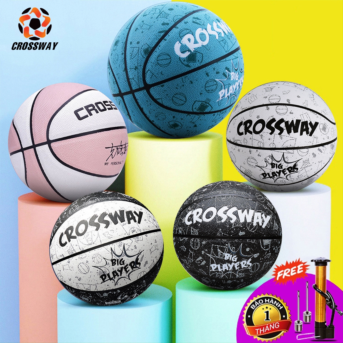 Quả Bóng Rổ CROSSWAY Số 6 7 Chính Hãng, Banh Bóng Rổ Da Cao Cấp Đủ Size Trẻ Em Người Lớn Thi ĐấuSân Bóng Rổ  Ngoài Trời Outdoor & Trong Nhà Indoor
