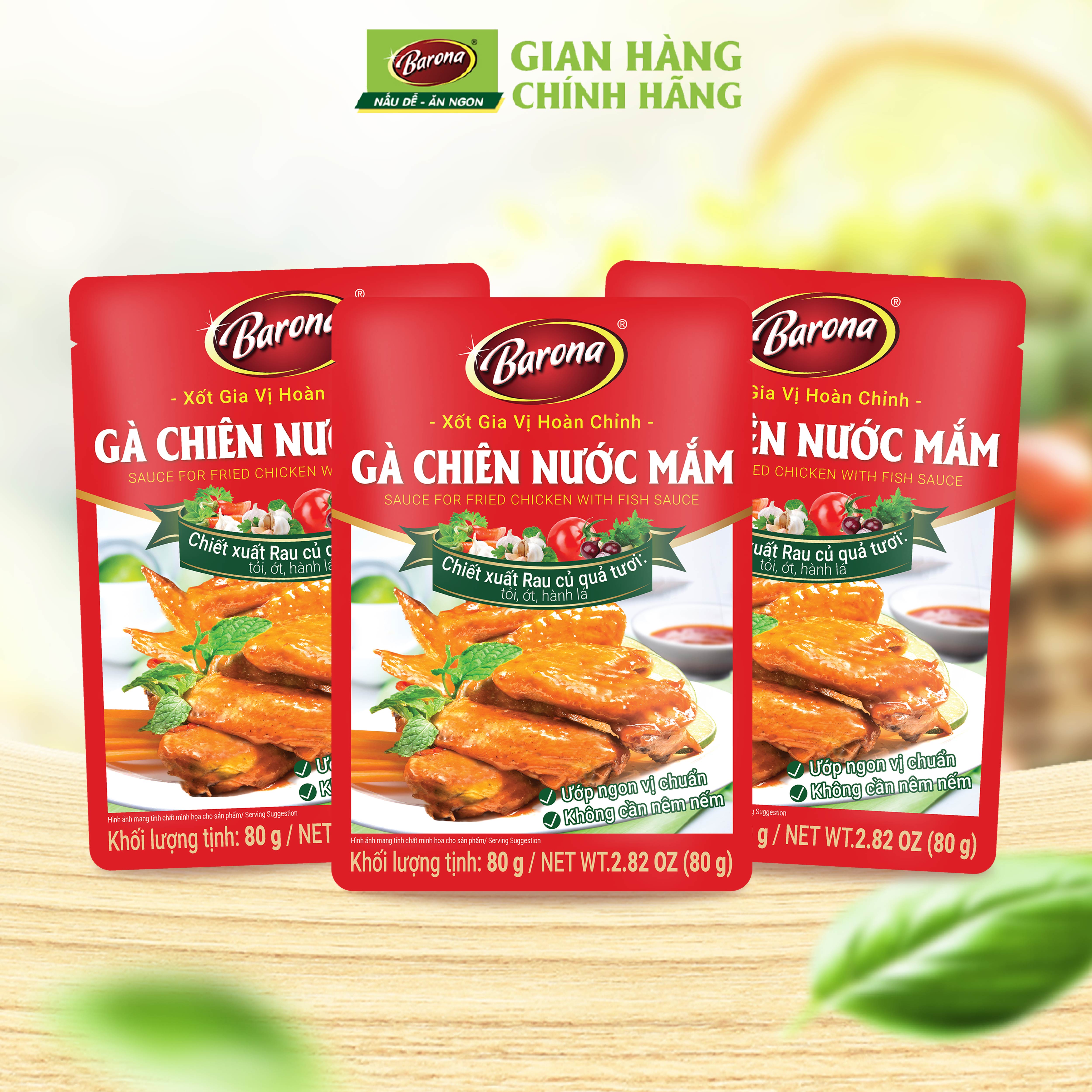 Combo 3 Gói Gia Vị Gà Chiên Nước Mắm Barona 80g ướp ngon chuẩn vị không cần nêm nếm