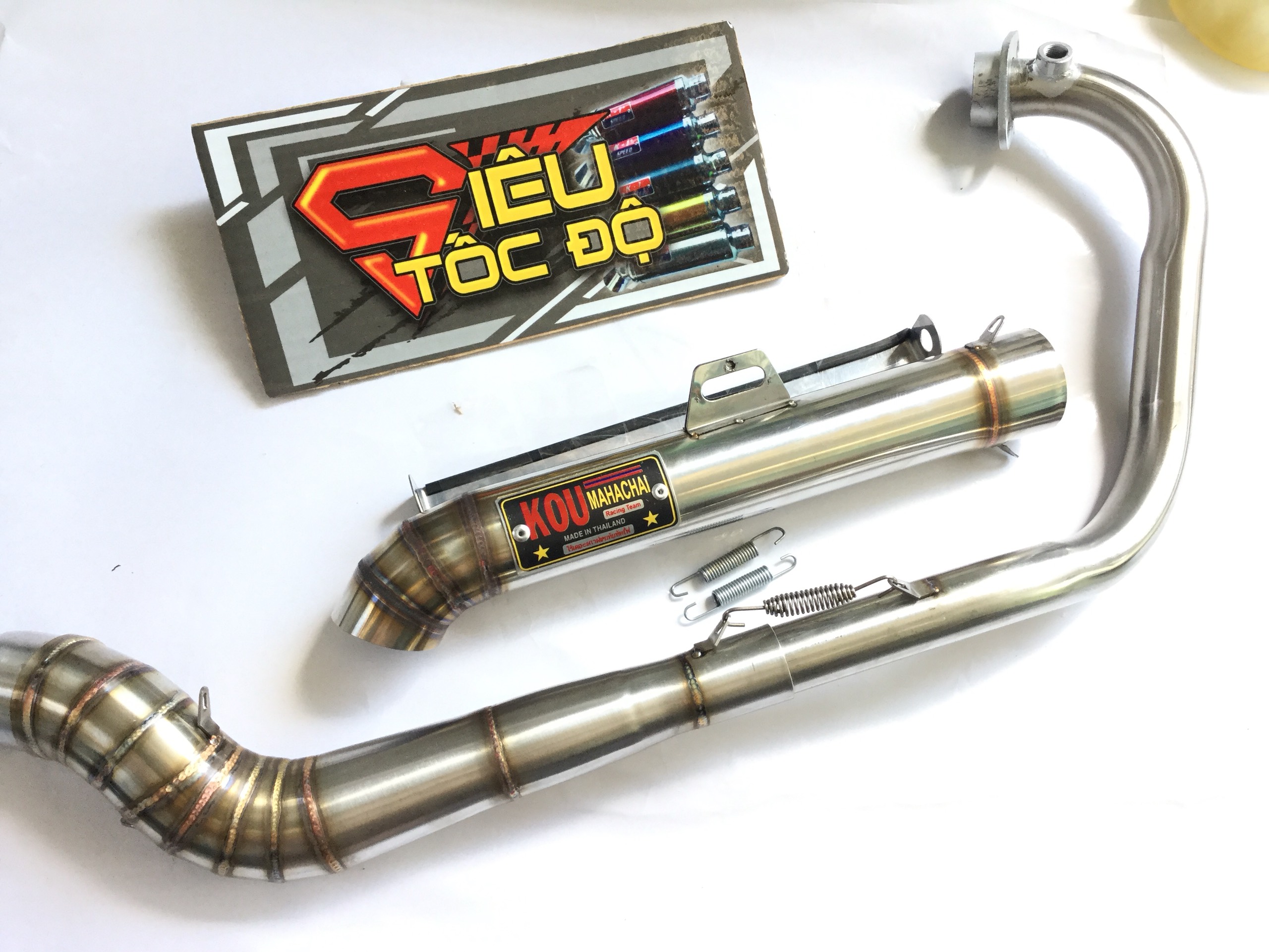 Pô KOU inox 304 full tem nhôm đóng bao gồm cả cổ 2 khúc 304 cho xe raider fi, satria, gsx,...