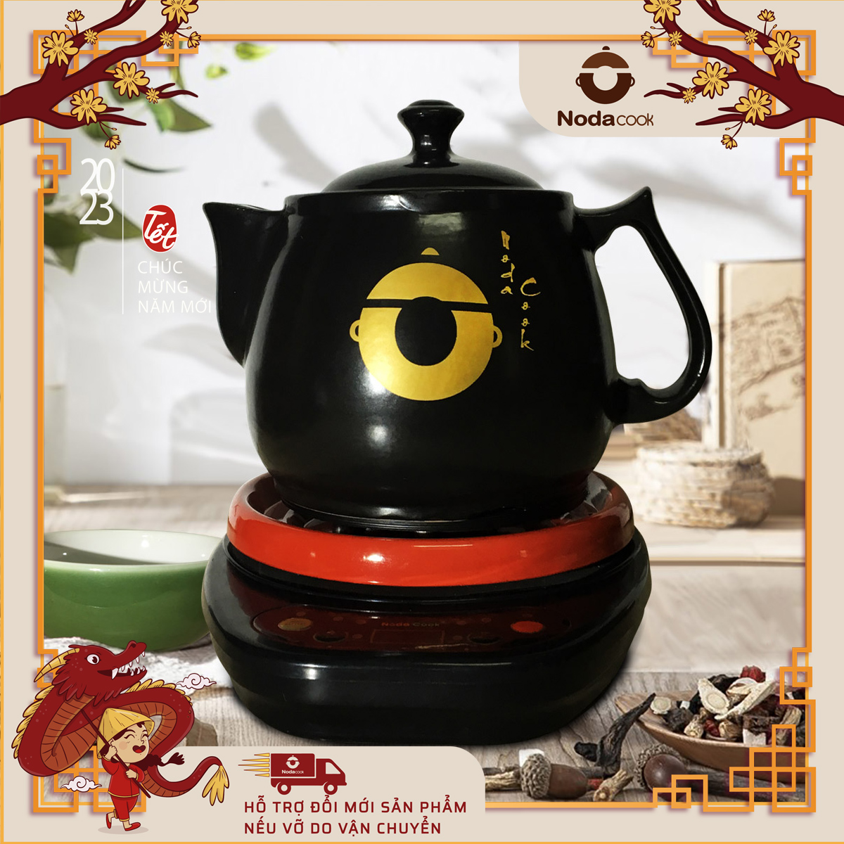 Bình sắc thuoc bắc bằng điện tự động NodaCook Bát Tràng 3 lít màu đen đun th uốc chuẩn truyền thống