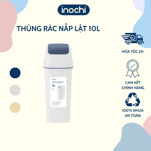 Thùng rác nắp lật Hiro 10L (loại kèm ruột) - Thùng rác gia đình, Thùng rác đa năng, Thùng rác văn phòng - Thân thiện và Tiện dụng - Hàng chính hãng INOCHI - Tiêu chuẩn Nhật Bản