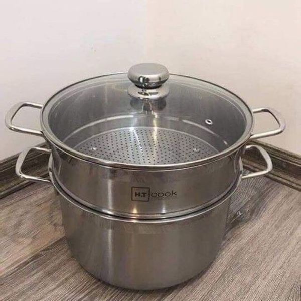 Bộ nồi xửng hấp 28 cm thương hiệu HT Cook dùng được bếp điện từ