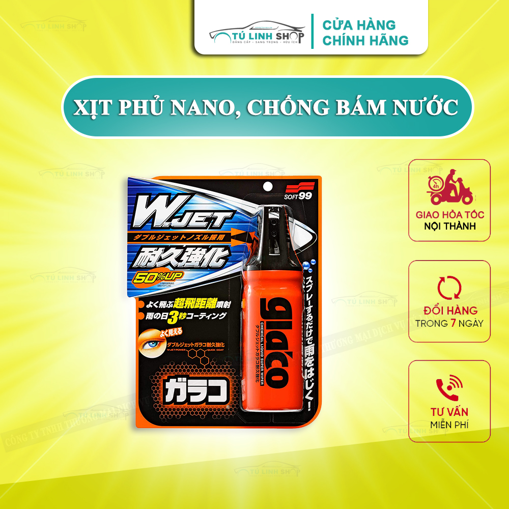 Phủ Nano kính ô tô chống mưa tức thì Glaco W Jet Strong - Soft99 ( Phủ Nano Kính Nhanh )