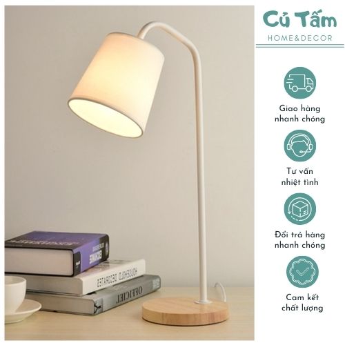Đèn bàn học, bàn làm việc, đèn ngủ decor đế gỗ phong cách hiện đại cutam.homedecor