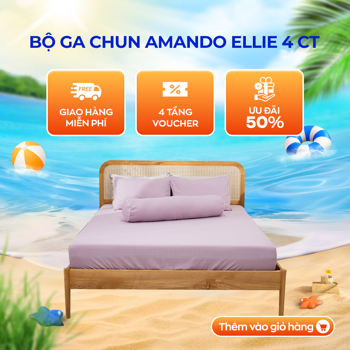 Bộ ga chun Amando Ellie 4CT mềm mịn thông thoáng chống nhăn