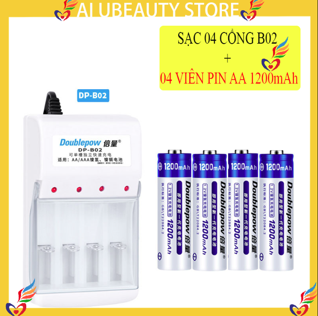 Sạc pin tiểu AA AAA đa năng kèm pin tiểu sạc lại AA AAA chính hãng Doublepow