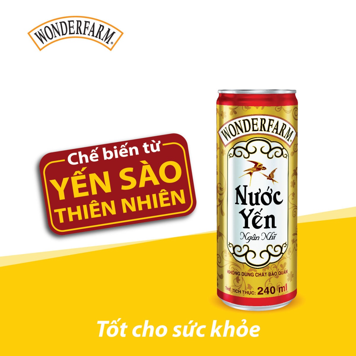 Lốc 6 lon Nước Yến Ngân Nhĩ WONDERFARM 240ml - chế biến từ yến sào thiên nhiên, tốt cho sức khỏe