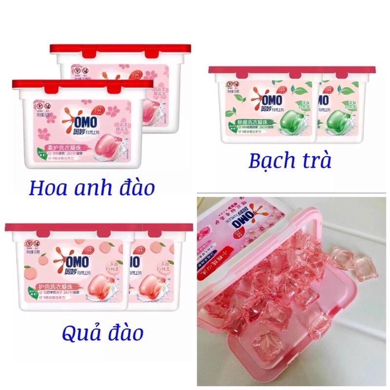 Viên giặt quần áo, viên giặt omo 3 mùi hương , hộp 50 viên giặt xả omo giữ quần áo luôn khô