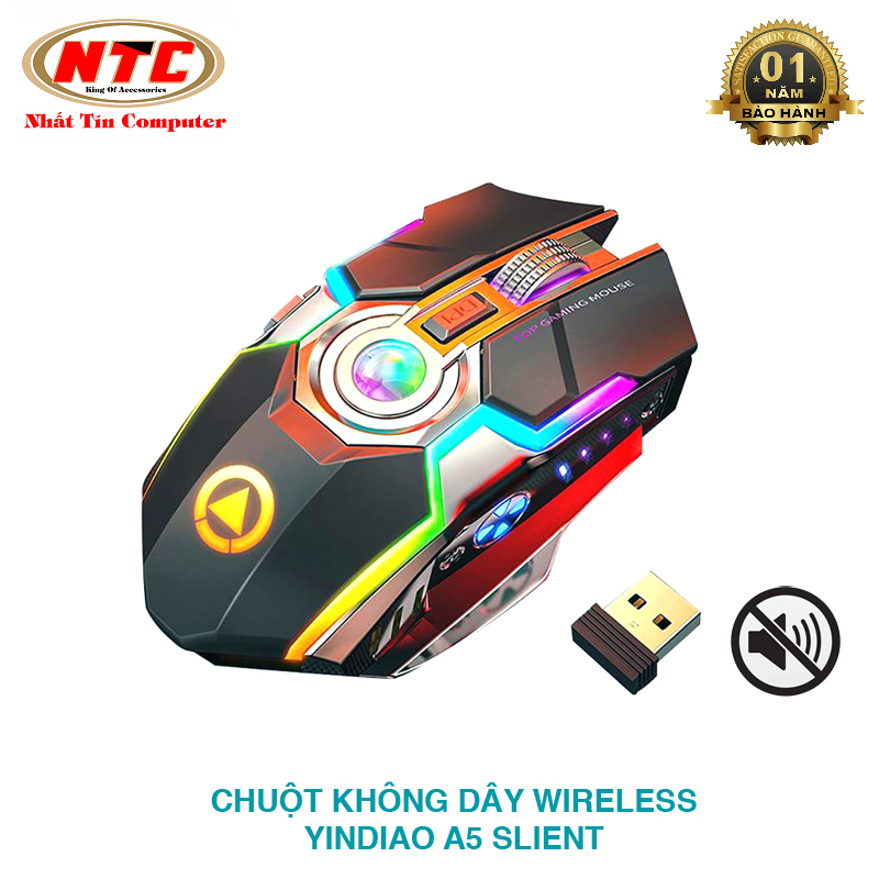 Chuột không dây wireless Yindiao A5 pin sạc led RGB - phiên bản Silent không tiếng click (Đen) Nhất Tín Computer