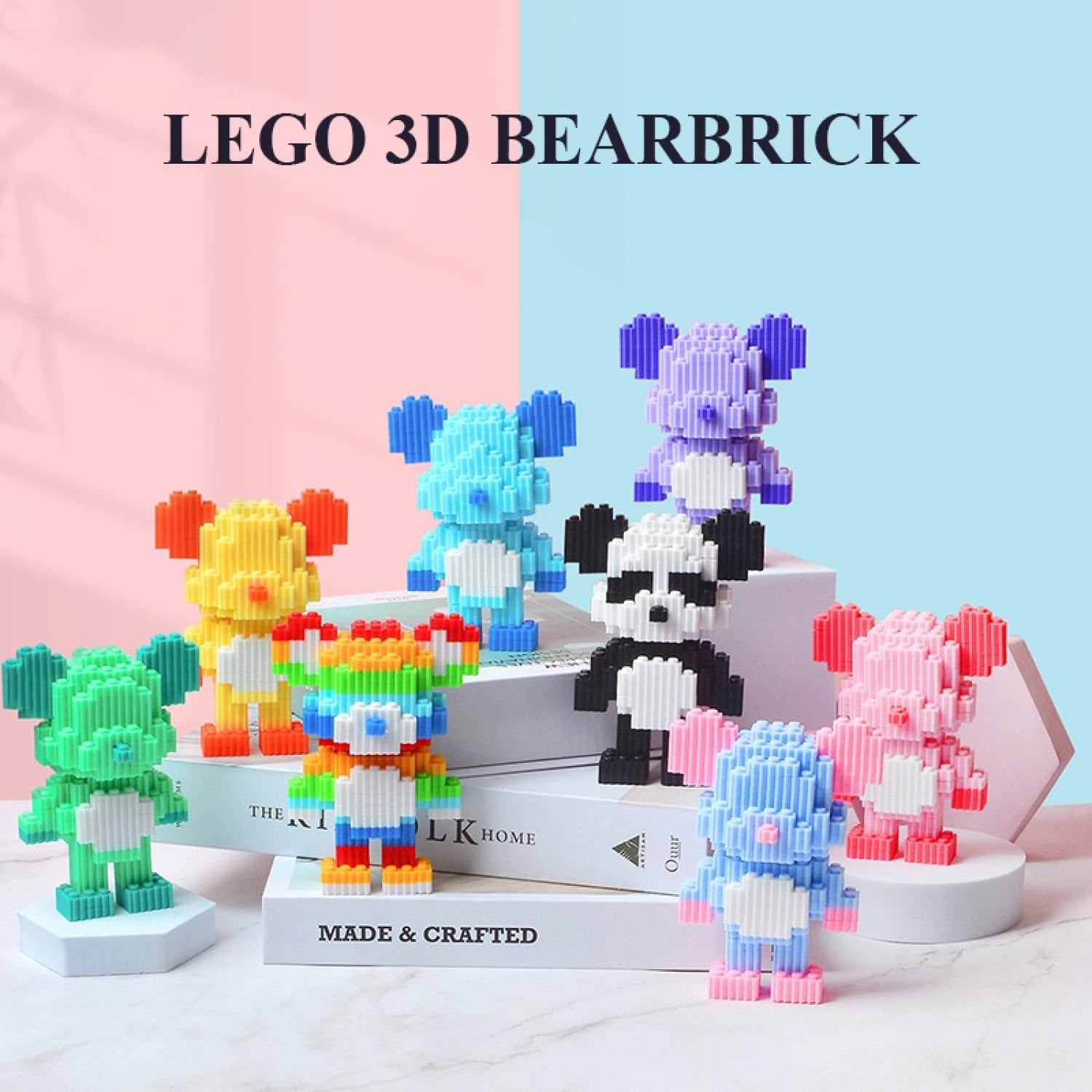 Đồ chơi lắp ráp, đồ chơi lắp ɡhép 3D gấu bearbrick, mô hình Lego bearbrick size nhỏ 12*9cm