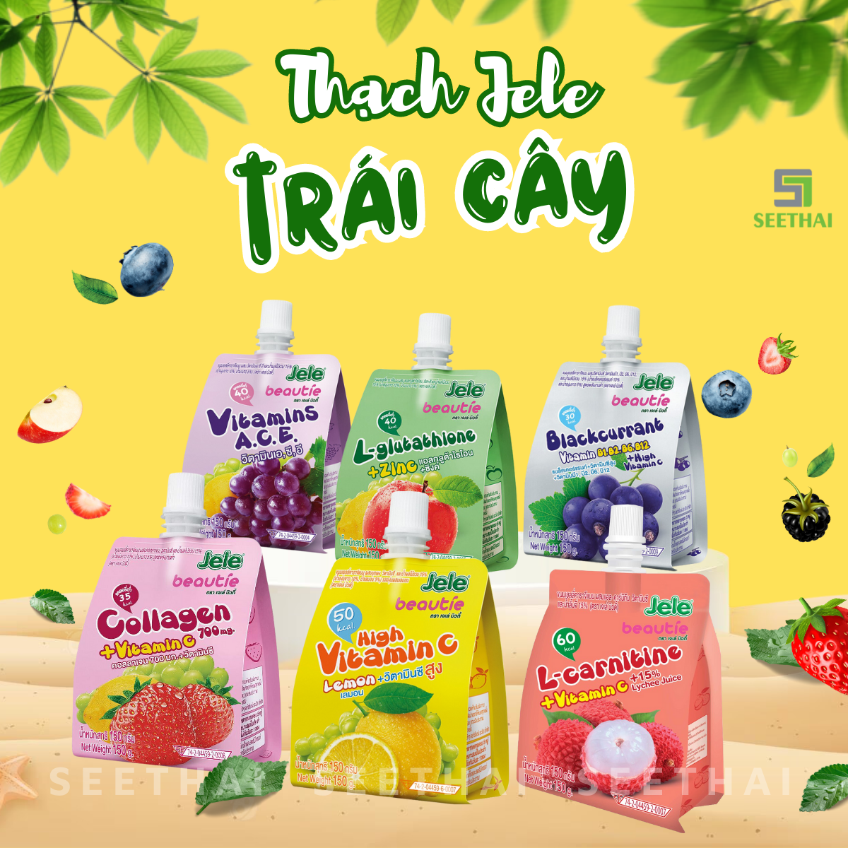 Thạch Jele Thái Lan 150gr vị trái cây trái vải táo việt quất thạch đẹp da vitamin c collagen