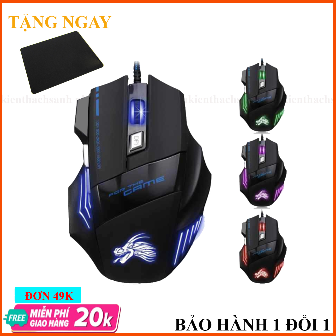 Chuột Chơi Game KEBIDUMEI X3-6 Có Dây Tích Hợp Đèn LED 6 Nút Bấm 5500 DPI + Miếng lót chuột