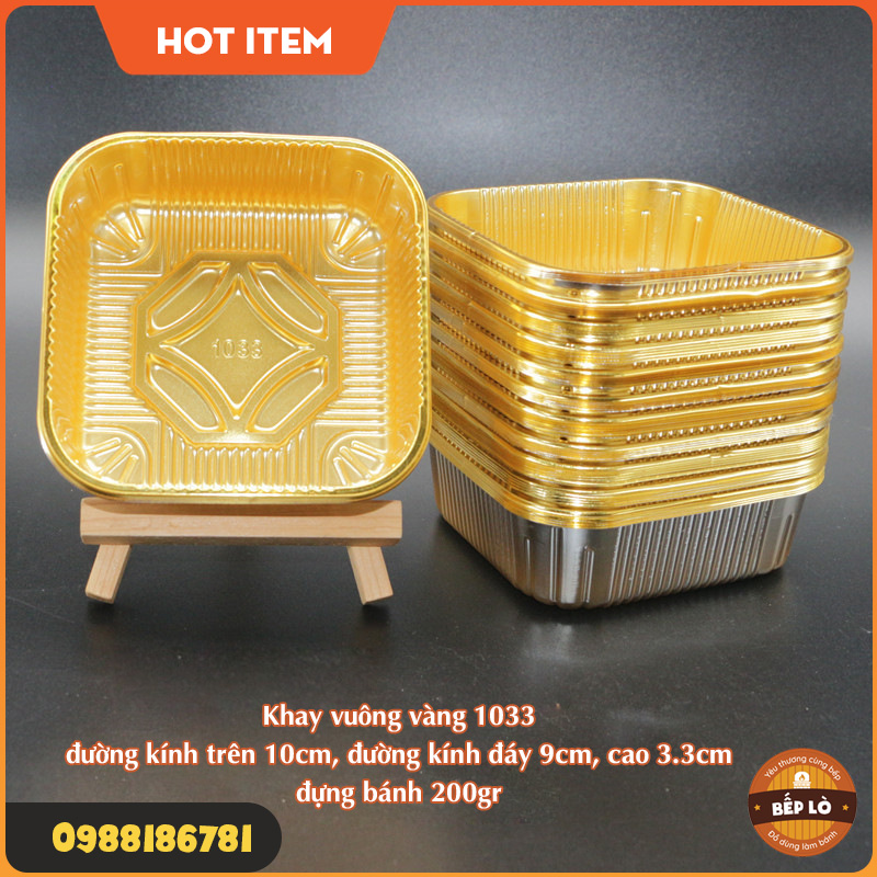 Khay đựng bánh trung thu vàng sang trọng giá rẻ - khay 1033 đựng bánh 200gr - set 100 khay