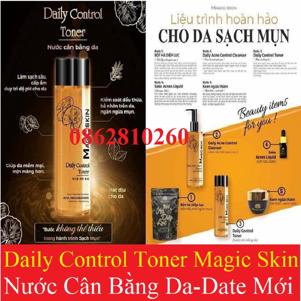 Nước cân bằng da daily control toner magic skin hương hoa hồng chiết xuất rau má & tràm trà nhập khẩu hàn quốc magicskin