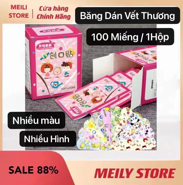 Hộp 100 miếng băng dính vết thương hoạt hình siêu dễ thương, băng cá nhân siêu dính