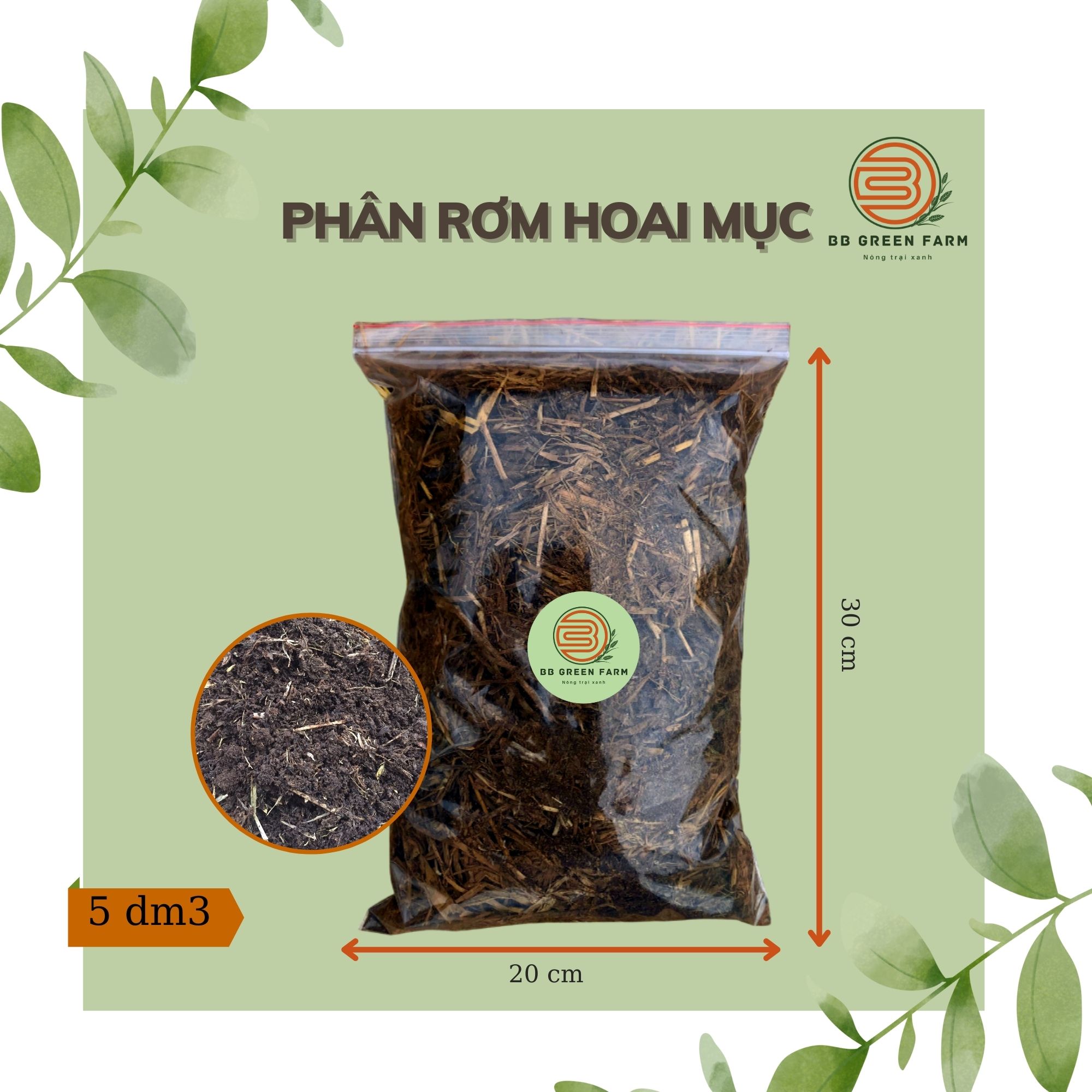 Phân rơm hoai mục, phân hữu cơ, cải tạo đất, bón thúc, giá thể cây trồng, thân thiện với môi trường-BB GREEN FARM (5dm3)
